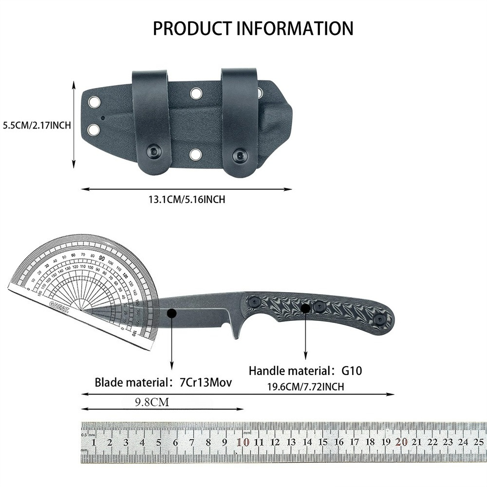 Edc Carry Fixed Blade - มีดฟูลแทงค์ใบตาย 7Cr13MoV ด้าม G10 สำหรับพกพาในชีวิตประจำวัน ใช้งานกลางแจ้ง
