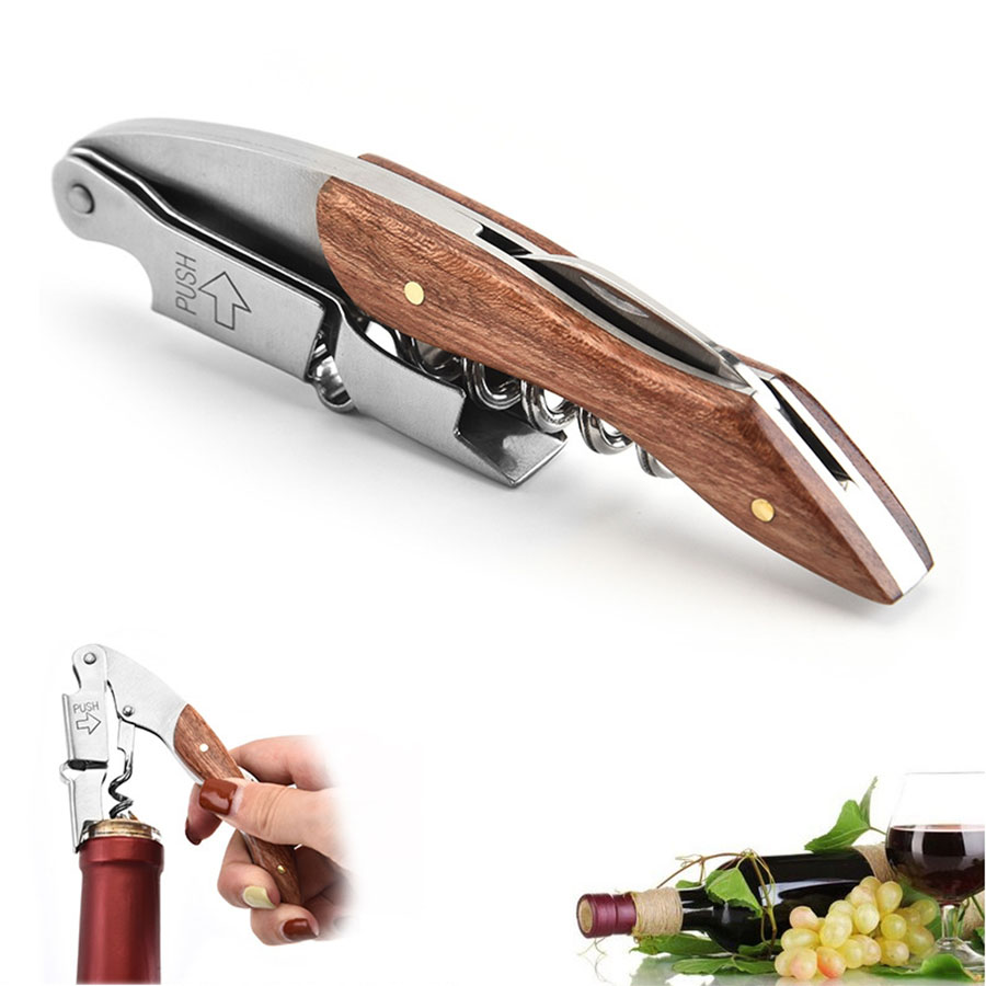 Bottle Opener Keyring - อุปกรณ์เปิดขวดไวน์รวมฟังก์ชันการใช้งานที่แข็งแรงทนทานด้ามไม้กุญแจไวน์เกลียวสำหรับบาร์ร้านอาหารบริกรของบาร์เทนเดอร์