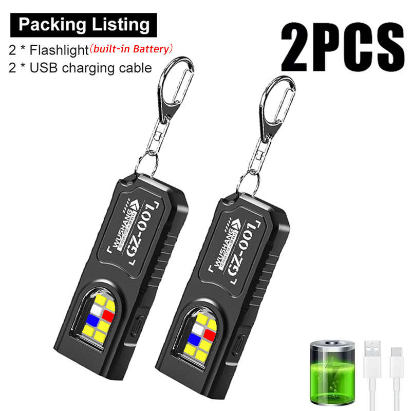 Keychain Flashlight - ไฟฉายพวงกุญแจอเนกประสงค์แบบชาร์จ USB ไฟฉายขนาดเล็กพร้อมไฟทำงาน COB พวงกุญแจสำหรับตั้งแคมป์เดินป่า ไฟพกพา