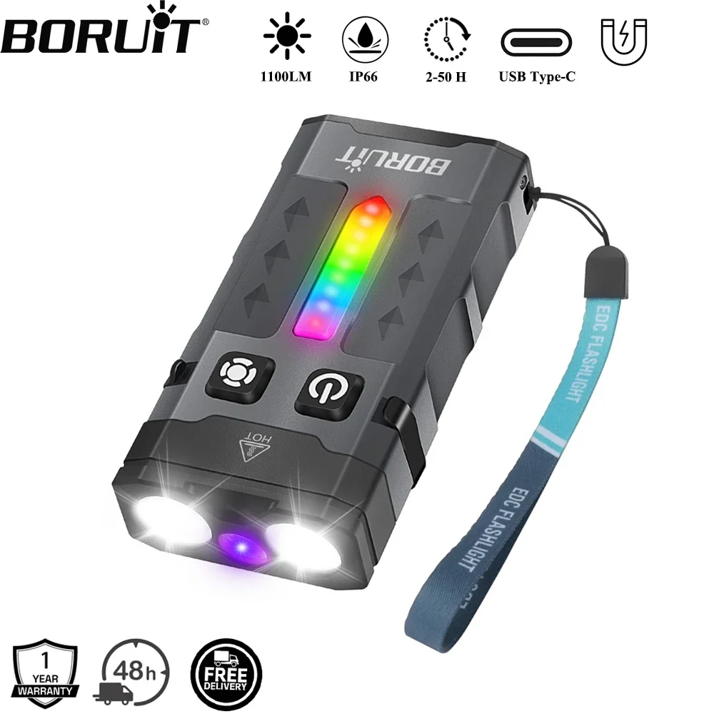 Keychain Flashlight - ไฟฉายพวงกุญแจ BORUiT EV20 1100LM EDC UV