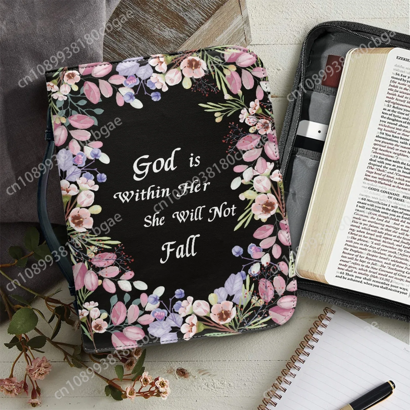 Edc Carry Bag - กระเป๋าหนังลายดอกไม้สำหรับใส่พระคัมภีร์ไบเบิล สำหรับผู้หญิงและผู้ชาย พร้อมหูหิ้ว ใส่บทเพลงไบเบิล ปกไบเบิล กระเป๋าใส่และเก็บพระคัมภีร์