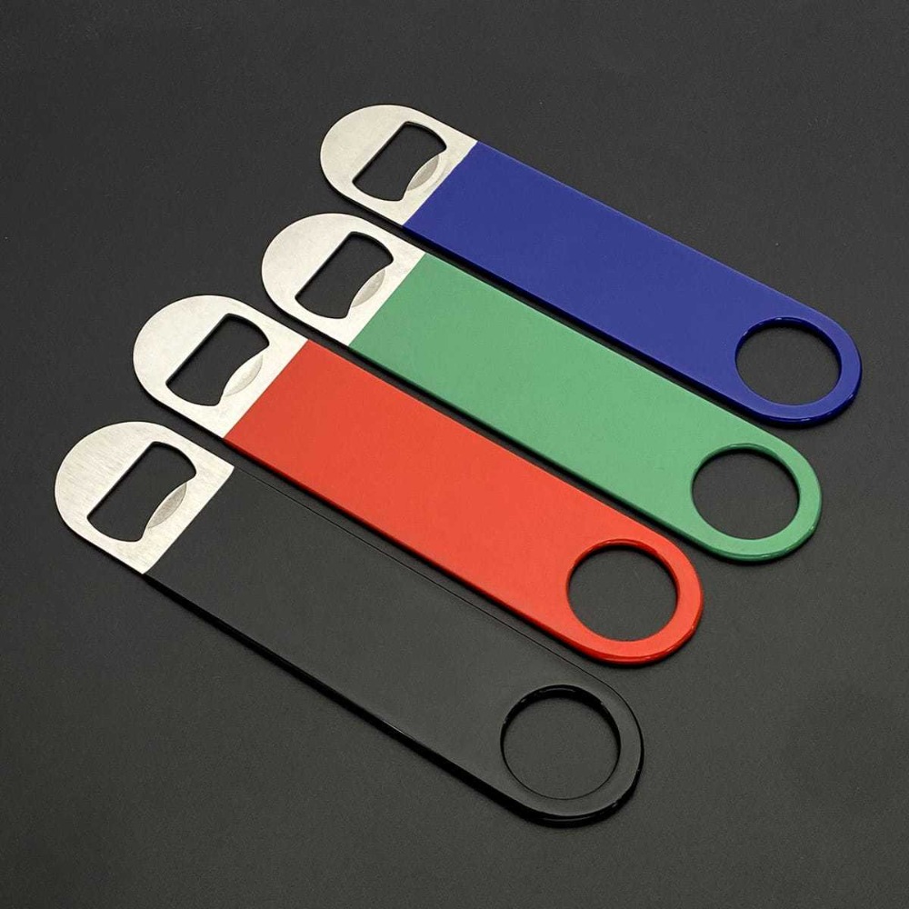 Bottle Opener Keyring - ที่เปิดขวดเบียร์แบบแบน ที่เปิดขวดรวดเร็ว หุ้มยาง สแตนเลสขนาดเล็ก ทนทาน ใบมีดสำหรับบาร์