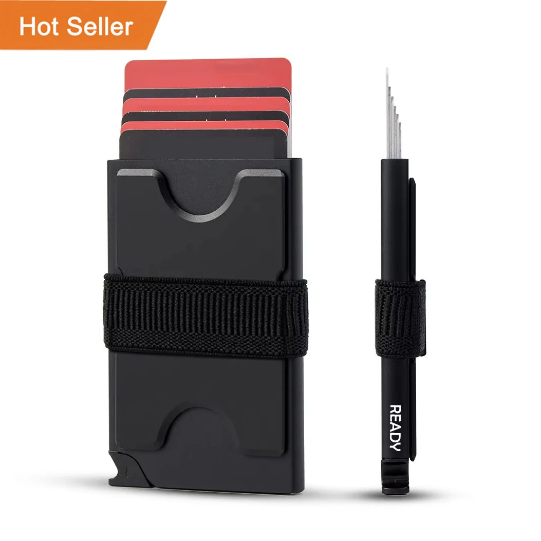 Wallet Slim Titanium - กระเป๋าสตางค์บางสําหรับผู้ชายที่ใส่บัตรโลหะอลูมิเนียมไทเทเนียม RFID Blocking Pop up คุณลักษณะรายการใหม่